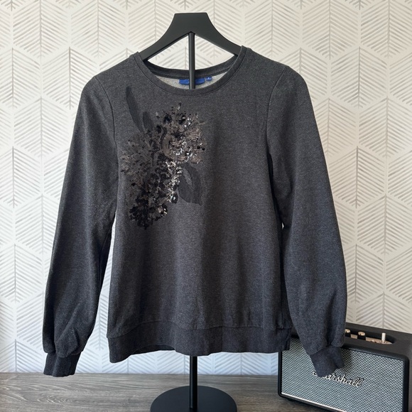 Apt. 9 Charcoal Sweatshirt with Sequin & Lace Detail - Picture 1 of 5